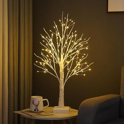2 Pack 144 LED Artificial Tree Lamp with Timer, DIY Birch Tree with LED Lights, Lighted up Tree Lamp USB/Battery Powered, Fairy Light Spirit Tree for Table Home Bedroom Christmas (Warm White)