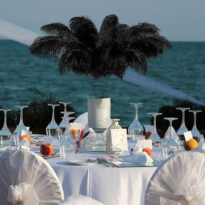 Hanaive 150 Pcs Ostrich Feathers Set Bulk Plumes 12-14 Inch (30-35cm) 70 Pcs Large Ostrich Feathers with 80 Sticks and Tape for DIY Crafts Wedding Home Party Centerpiece Decorations(Black)