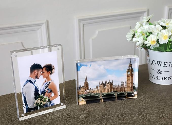 Magicool Premium Acrylic Photo Frame- Magnet Photo Frame -Double Sied Thick Desktop Frames (5x7 5 Pack)