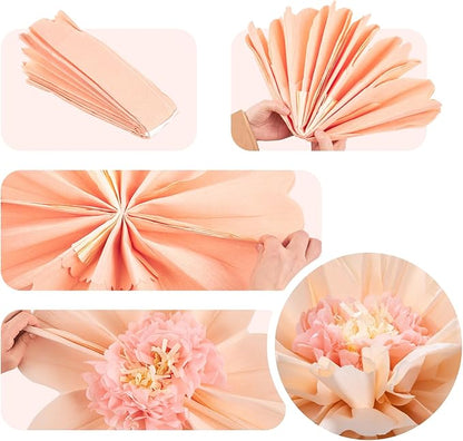 SUNBEAUTY 4 PCS 20" Hot Pink Orange Fall Birthday Party Decorations Giant Paper Flowers Large Crepe Tissue Pompoms Sunset Autumn Women Girls DIY for Wedding Backdrop Bridal Baby Shower Thanksgiving