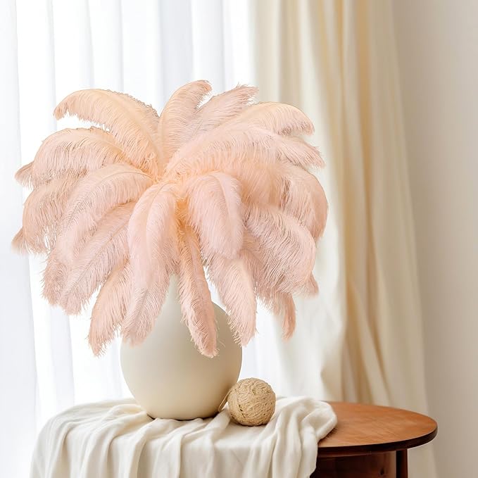 Maitys 90 Pcs Large Natural Ostrich Feathers Bulk 14-16 Inch (35-40cm) 12-14 Inch (30-35cm) 10-12 Inch (25-30cm) Ostrich Feathers Plumes for Centerpieces Wedding(Champagne)