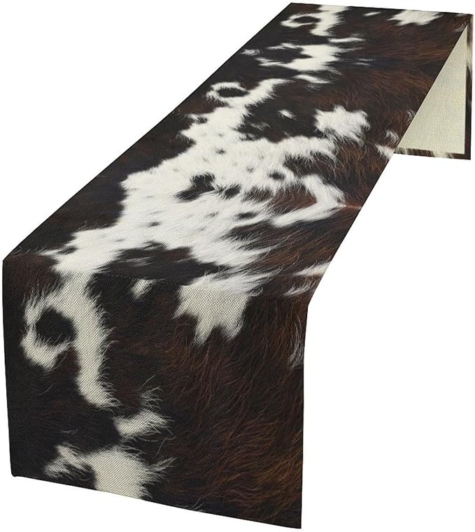 Cow Print Table Runner, Brown Cowhide Print Western Style Table Runner Country Farmhouse Cottage Cow Patten Table Decoration for Home Kitchen Dining, 13x70 Inch