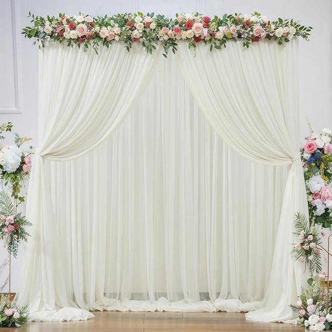 PARTISKY 20ft X 10ft Ivory Tulle Backdrop Curtain for Parites, Sheer Backdrop Curtains Fabric Drapes for Wedding Ceremony Arch Party Stage Decorations