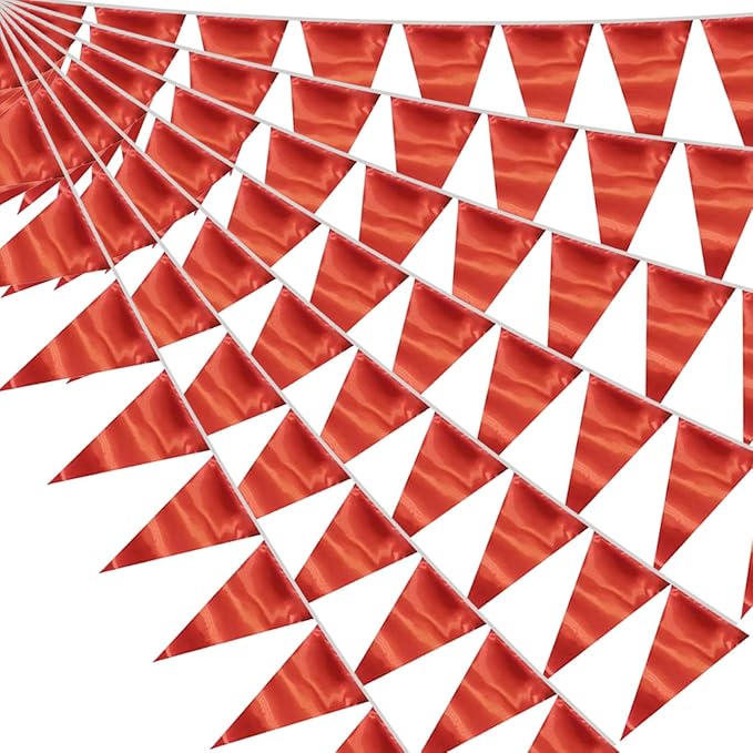 20M/65FT Red Triangle Pennant Banner Flag Metallic Fabric Bunting Garland for Christmas Graduation Wedding Engagement Anniversary Bachelorette Birthday Bridal Shower Valentines Hen Party Supplies