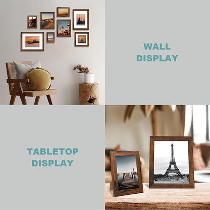 10x14 Picture Frame Set of 4 with Tempered Glass, Rustic Frame Display 8x12 Pictures with Mat or 10 x 14 Without Mat, Wooden Photo Frames for Wall Mounting