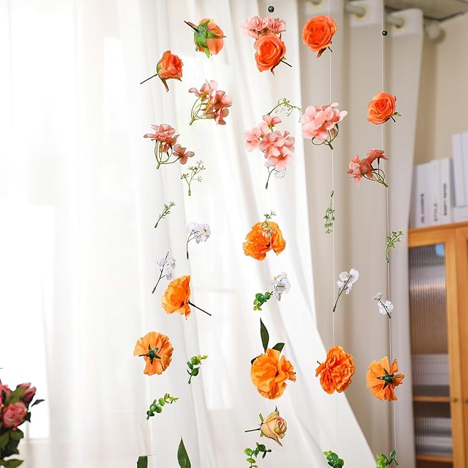 XunYee 6 Pcs 35.4 ft Flower Garlands Hanging Wildflower Backdrop Decoration Artificial Floral Garlands Fake Flower Vines Faux Silk Wildflower Decor for Halloween Fall Wedding Garden Wall Arch(Rose)