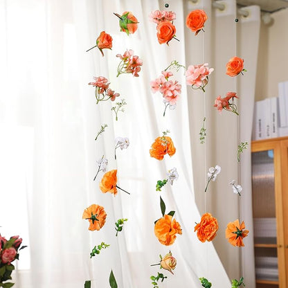 XunYee 6 Pcs 35.4 ft Flower Garlands Hanging Wildflower Backdrop Decoration Artificial Floral Garlands Fake Flower Vines Faux Silk Wildflower Decor for Halloween Fall Wedding Garden Wall Arch(Rose)