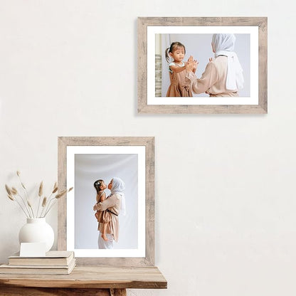10x14 Picture Frame Set of 4 with Tempered Glass, Smoke Gray Frame Display 8x12 Picture with Mat or 10 x 14 Without Mat, Wood Rustic Photo Frames for Horizontal or Vertical Wall Mounting