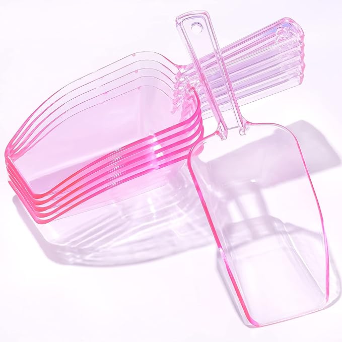Ice Scoop for Freezer, Clear Pink Plastic Candy Buffet Scoopers, Acrylic Multi-purpose Kitchen Scoop for Party Wedding Popcorn Cookie Dry Goods, 6 Pack 7.5 In