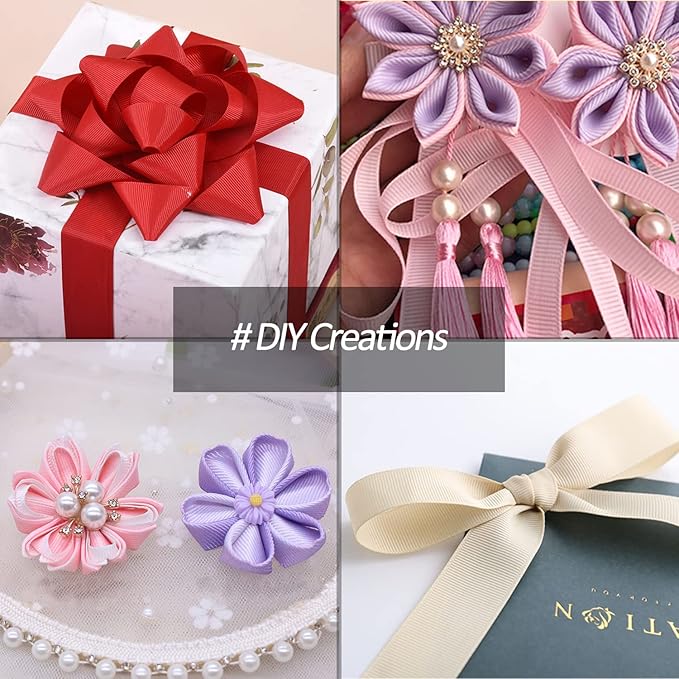 5/8" X 100 Yards White Grosgrain Ribbon, Premium Grosgrain Ribbon for Sewing, Gift Wrapping, Bow Making, Wedding Decor, Wrapping and More (White)