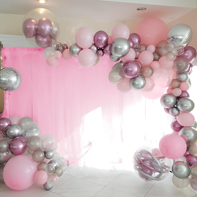 10ft x 10ft Pink Backdrop Curtains, Wrinkle-Free Sheer Chiffon Fabric Photo Backdrop Drapes for Wedding Arch Party Ceremony Stage Photography Decorations