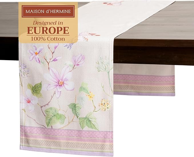 Maison d' Hermine Table Runner 100% Cotton Double Layer Table Runners 72 inches Long Decorative for Home Kitchen Dining Party Wedding Bridal Shower Spring Summer (Magnolia Mornings, 14.50" x 72")