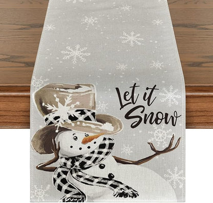 Artoid Mode Grey Snowman Snowflake Let it Snow Christmas Table Runner, Seasonal Winter Kitchen Dining Table Decor for Home Party Indoor 13x48 Inch