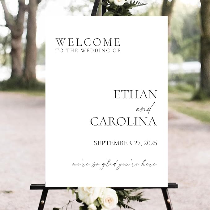 Personalized Wedding Welcome Sign, 18 inches x 12, Plastic, Vintage Style, Perfect for Wedding Reception, Customizable, Waterproof, Indoor/Outdoor Use