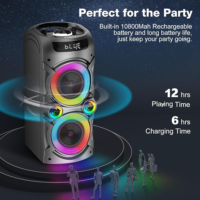 Portable Bluetooth Speaker 100W Big Powerful Wireless Boombox TWS Pairing Loud Stereo Sound Deep Bass Large Party Speakers with Subwoofer LED Lights for Outdoor Home Camping
