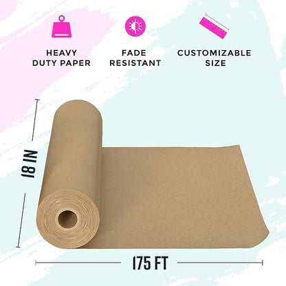 Bryco Goods (Pack of 2) Kraft Paper Roll - Brown - 18" x 2100" (175') - USA Made - Suitable for Packing - Moving - Shipping - Crafts - Wall Art - Bulletin Boards - Floor Covering - Table Runner