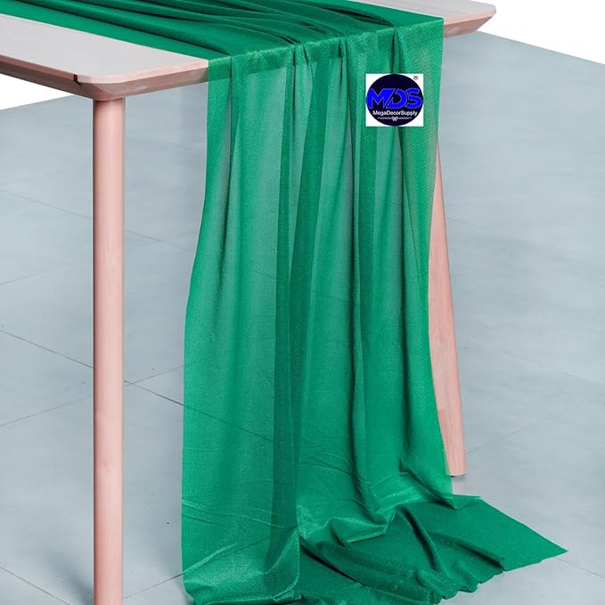MDS Halloween Chiffon Table Runner - 10 Pack, 29 x 170 Inches, 14ft Each - Sheer Spooky Table Runners for Haunted House Parties, Trick-or-Treat Tables, Witchy Décor, Wedding & Events - Emerald Green