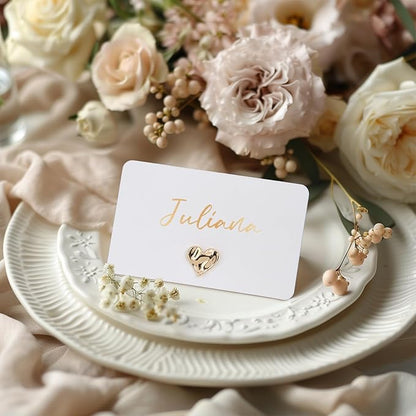 UNIQOOO 24Pcs Decorative Gold Love Heart Place Card Holders Bulk, Romantic Name Card Stands Set, for Wedding Engagement Decor, Table Setting, Business Card, Name Tag, Party Food Labels