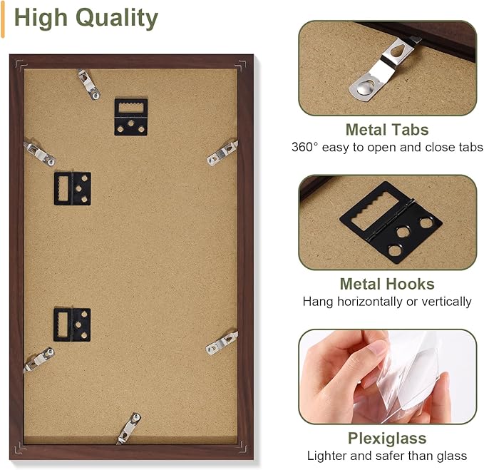 Vittanly 8x14 Picture Frames Collage, Displays 3Pcs 4x6 Pictures with Mat, Collage Picture Frame for Horizontal or Vertical Display, Brown, 1 Pack