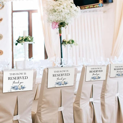 Reserved Seating Chair Signs, This Row Is Reserved Pew Cloths Seating Placeholder for Church Pews, Wedding Decorations for Reception Parties Celebrations Event Meetings (Blue Floral, 4 PCS)