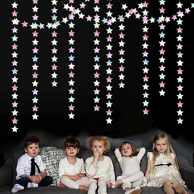 Iridescent Disco-Holographic Party-Decorations Christmas Garland - 62ft Twinkle Little Star Streamers Hanging Banner,Wedding Birthday Bachelorette Baby Bridal Shower Decor Hugtmr