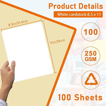 100 Sheets White Cardstock 8.5 x 11 Printer Paper, 92lb Heavyweight Crafting Paper Card Stock for Wedding, School, Memus, Making Cards, Business Cards, Invitations, Certificate
