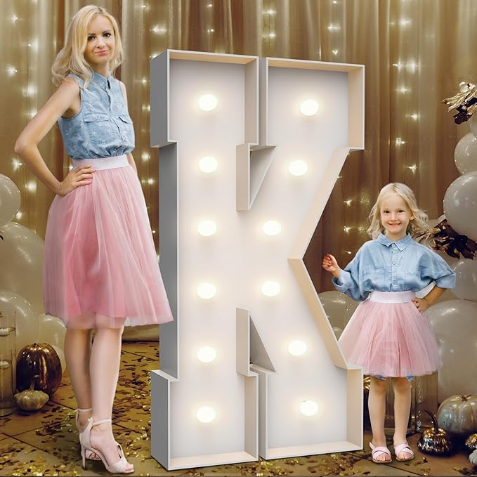 4FT Marquee Light Up Letters K,Party Decoration Large Marquee Light Up Letters with Weighted Water Bag,Pre-cut Foam Board Set Can Be Used for Birthdays,Weddings,Baby Anniversaries
