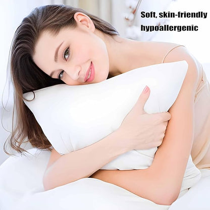 Ultra Thin Flat Soft Bed Pillows Standard Size Set of 2 Pack for Sleeping 20"x26", Hypoallergenic Skin Friendly Machine Washable