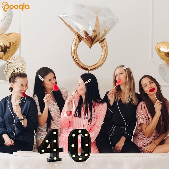 Pooqla Decorative Led Light Up Number Letters, Black Plastic Marquee Number Lights Sign for 40th Birthday Party Wedding Decor Battery Operated Black Number 40