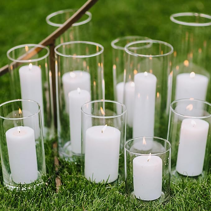 WDHODEC Bud Vases for Flowers 18 PCS, 6" 8" Clear Glass Cylinder Vase Hurricane Candle Holders Floating Pillar Wedding Centerpiece Birthday Party Decoration