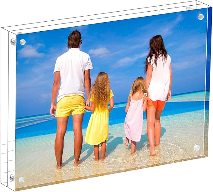 Meetu Acrylic Picture Frame 5x7,Clear Freestanding Double Sided 20mm Thickness Frameless Magnetic Photo Frames Desktop Display with Gift Box Package(1 Pack)