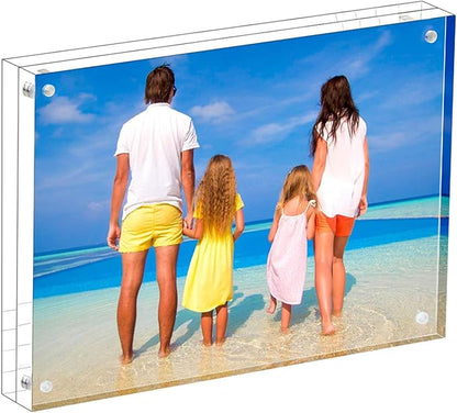 Meetu Acrylic Picture Frame 5x7,Clear Freestanding Double Sided 20mm Thickness Frameless Magnetic Photo Frames Desktop Display with Gift Box Package(1 Pack)