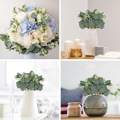 80 Pcs Mixed Eucalyptus Leaves Stems Bulk Artificial Silver Dollar Leaves for Vase Bouquets Baby Eucalyptus Leaves for Family Wedding Center Flower Arrangement