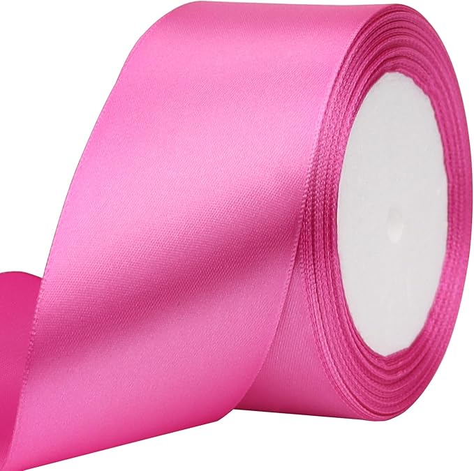 Hot Pink Solid Satin Ribbon 2 Inch 25 Yards Solid Polyester Fabric Ribbon for Gift Wrapping Wedding Christmas Baby Shower Birthday Party Decoration Handmade Immortal Flower Craft