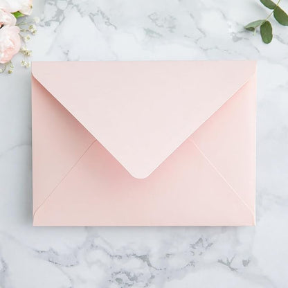 PONATIA 50PCS A7 Euro Flap Envelopes, 5.25 x 7.25'' Blush Pink Flowers Liner Envelopes for 5x7 Wedding Invitations, Photos, Postcards, Greeting Cards, Christmas Gift Cards, Acrylic Mailing