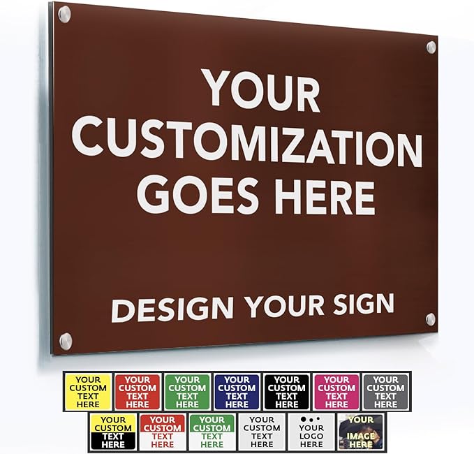 Custom Metal Signs, Personalized Aluminum, Business Safety Signs, Waterproof Outdoor, White Aluminum (Brown Background, 10x7 In)
