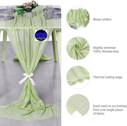 MDS Halloween Chiffon Table Runner - 25 Pack, 29 x 170 Inches, 14ft Each - Sheer Spooky Table Runners for Haunted House Parties, Trick-or-Treat Tables, Witchy Décor, Wedding & Events - Sage Green