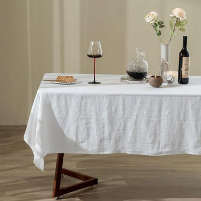 Talasily Linen Tablecloth 100% Pure Linen Table Cloth 60x144 Inches Rectangle Tablecloths Washable Cloths for Kitchen, Dining, Buffet Parties, Holidays, Picnic, Weddings and Restaurants-White