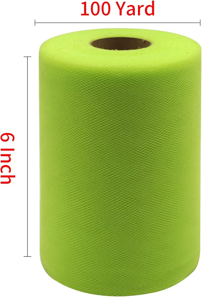 Lime Green Tulle Fabric Rolls 6 Inch by 100 Yards (300 feet) Fabric Spool Tulle Ribbon for DIY Tutu Bow Halloween Decorations Baby Shower Birthday Party Wedding Christmas Craft Supplies