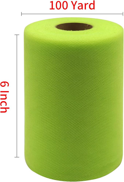 Lime Green Tulle Fabric Rolls 6 Inch by 100 Yards (300 feet) Fabric Spool Tulle Ribbon for DIY Tutu Bow Halloween Decorations Baby Shower Birthday Party Wedding Christmas Craft Supplies