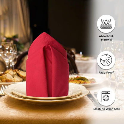 Urban Villa Cloth Napkins 100% Cotton Slub Absorbent Dinner Napkins (Set of 12) Oversized 20x20 Inches Solid Red Color Soft Durable Reusable Washable Ideal for Everyday Use Wedding Parties