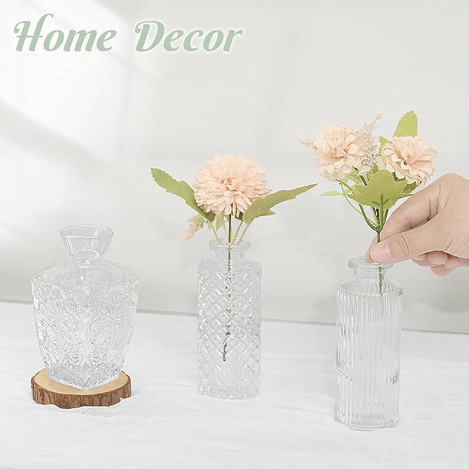 Set of 12 Glass Bud Vases-Small Vases for Flowers-Mini Bud Vases in Bulk -Vintage Vases Centerpieces for Tables Wedding and Home Decor(12pcs/Clear)