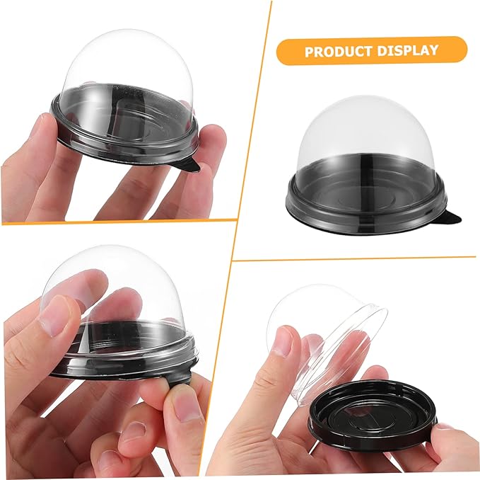 NUOBESTY Individual Cupcake Boxes 100pcs Round Plastic Transparent Dome Cupcake Boxes Egg-Yolk Puff Food Container Single Dome Boxes Baking Packing Box - Black