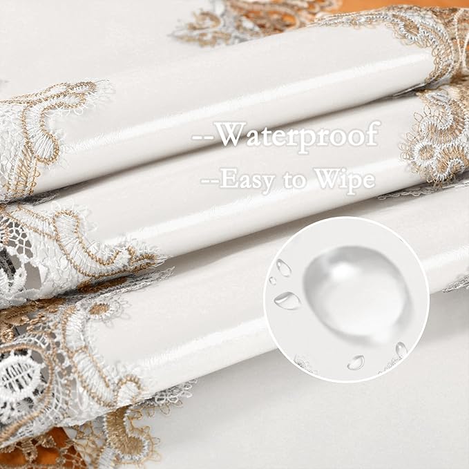 Vintage Lace Dining Table Runner, 108 Inches Macrame Coffee Table Runners for Kitchen Home Christmas Party Decorations (16x108 inch,Off White)