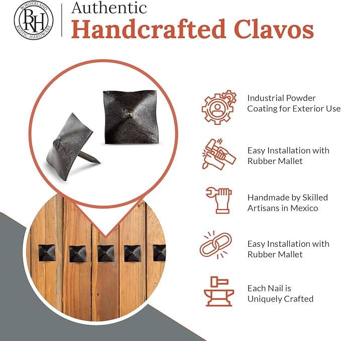 100 Pack 1" Square Head Iron Clavos Decorative Nails – Sealed Unfinished – Handmade Rustic Square Fasteners for Farmhouse Shutter, Barn Door, Shutters, and Gates – Ornamental Wood Accent
