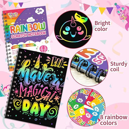 Party Favors for Kids: 24 Pack Rainbow Scratch Art Notebook Students Classroom Gifts Bulk for Girls Boys Goodie Bags Stuffers, Return Gifts for Birthday Party Favors Bulk Kids Crafts