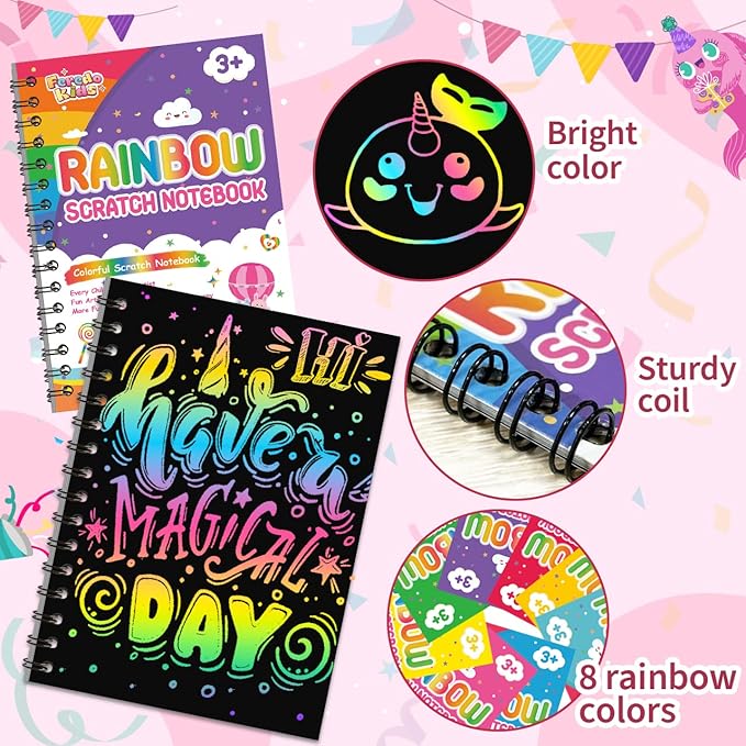 Scratch Art Party Favors for Kids: 64 Pack Rainbow Scratch Art Notebook Classroom Prizes Gifts Bulk for Girls Boys Goodie Bags Stuffers, Return Gifts for Birthday Party Favors Bulk Kids Crafts