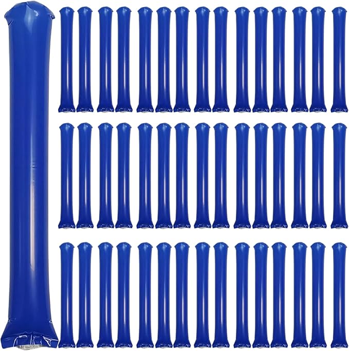 48pcs Round Head Boom Sticks Thunder Sticks Cheering Sticks Team Spirit Plastic Cheerleading Spirit Stick Clapper Inflatable Noise Maker Sports Supply (Blue)