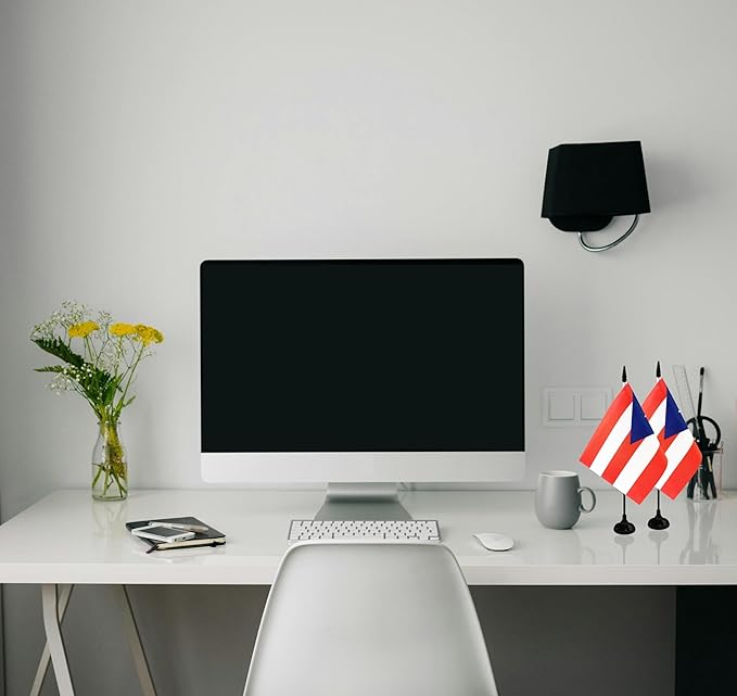Puerto Rico Desk Flag, 12 Pack Puerto Rican Table Office Flag with Black Solid Pole and Stand Base, International Country Flag, Festival Celebration, Classroom Meeting Desktop Decor (Puerto Rico)