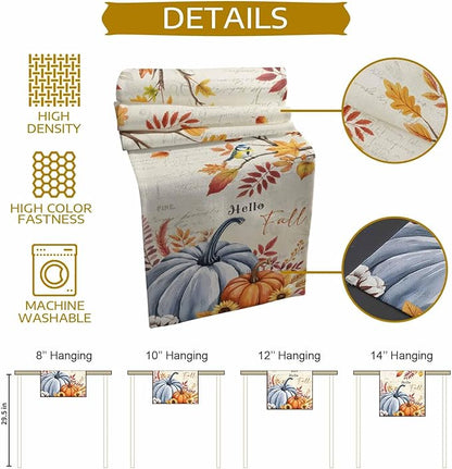 Thanksgiving Fall Cotton Linen Table Runner for Dining Kitchen, Blue Pumpkins Rustic Wedding Outdoor Party Autumn Tablerunners Decoration, Leaves Dresser Scarf Coffee Tablecloth Runners 13x36 Inches